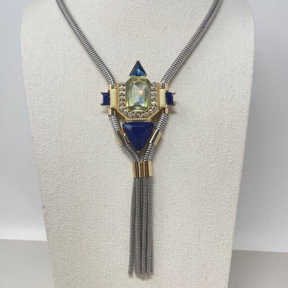 The Limited Statement Tassel Necklace Silver-Tone Long Length Chunky Glam - Picture 2 of 8